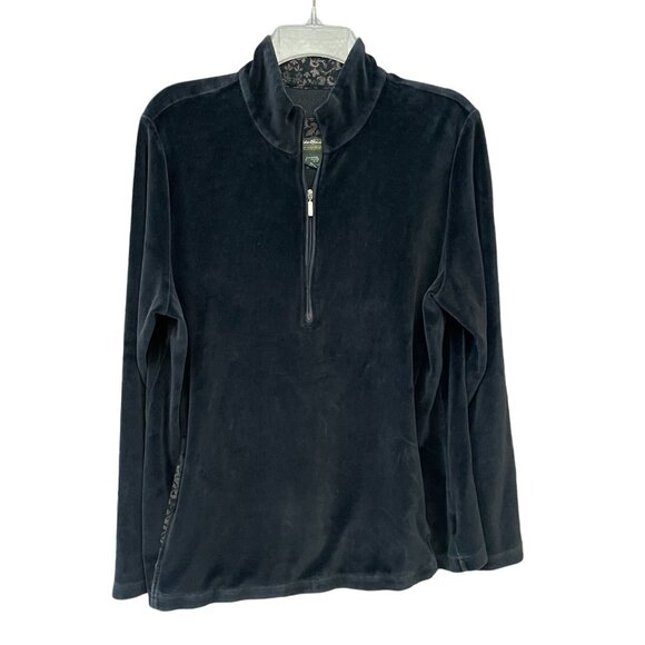 Eddie Bauer Black Velour Quarter Zip Pullover Womens XL - Picture 2 of 10